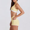 JIA Color-Block V-Neck Halter Yoga Bra & Shorts Set QY6534