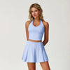 JIA Athletic Backless Halter Crop Top Tennis Skirts Set ZC3030