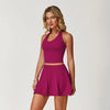 JIA Athletic Backless Halter Crop Top Tennis Skirts Set ZC3030