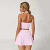 JIA Athletic Backless Halter Crop Top Tennis Skirts Set ZC3030