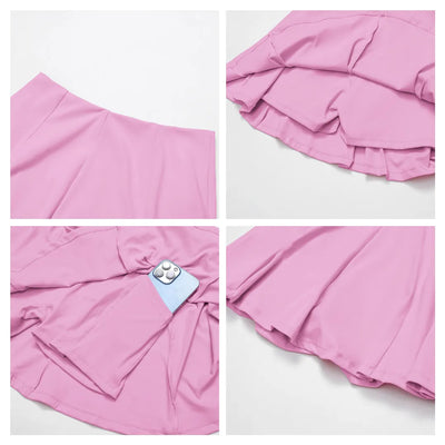 JIA Athletic Backless Halter Crop Top Tennis Skirts Set ZC3030