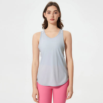 Breathable Mesh Yoga Clothes Workout Tank Tops-light grey