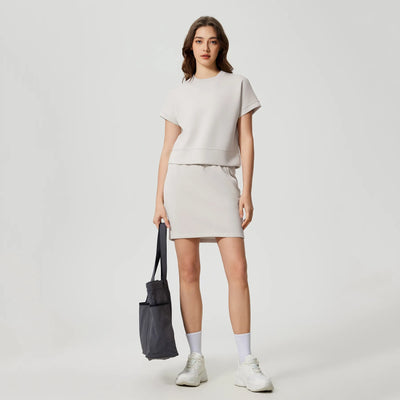 Casual Basic Crew Neck Short Sleeve Shirts-lvory set