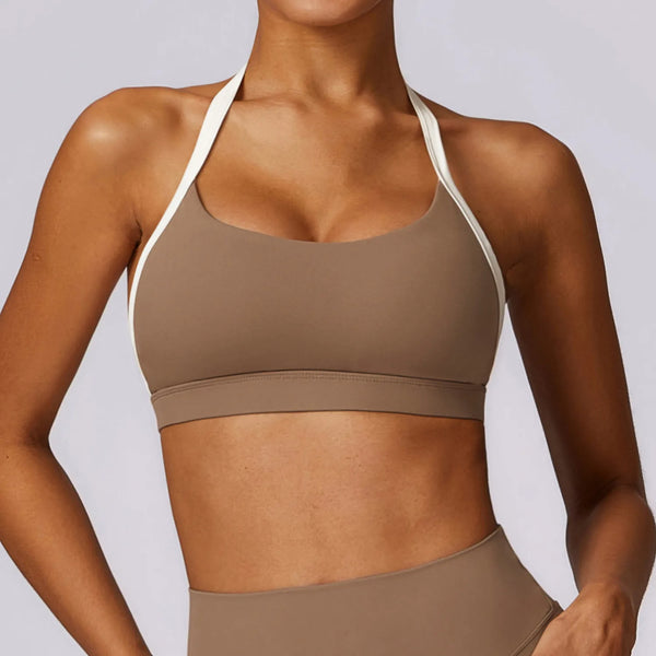 Color Block Backless Sexy Halter Sports Bra  