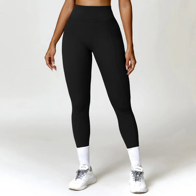 High Waist Scrunch Butt Leggings V Cut Workout Yoga Pants with Pockets-black