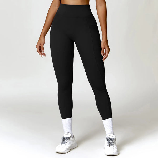 High Waist Scrunch Butt Leggings V Cut Workout Yoga Pants with Pockets-black
