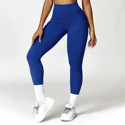High Waist Scrunch Butt Leggings V Cut Workout Yoga Pants with Pockets-blue