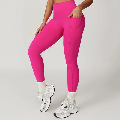 High Waist Scrunch Butt Leggings V Cut Workout Yoga Pants with Pockets-deep pink