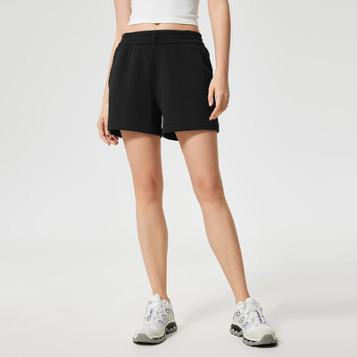 High Waist Workout Casual Lounge Sweat Shorts-black
