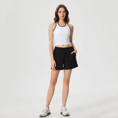High Waist Workout Casual Lounge Sweat Shorts-black set