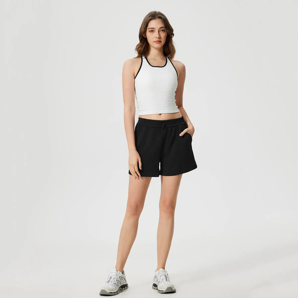 High Waist Workout Casual Lounge Sweat Shorts-black set