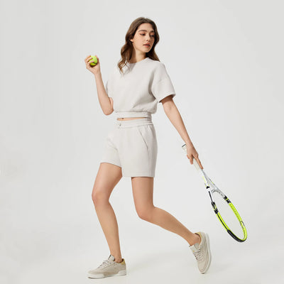High Waist Workout Casual Lounge Sweat Shorts-lvory set