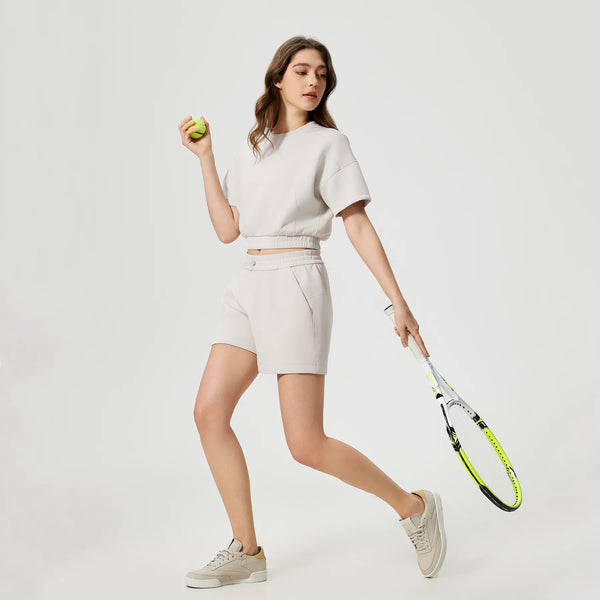 High Waist Workout Casual Lounge Sweat Shorts-lvory set