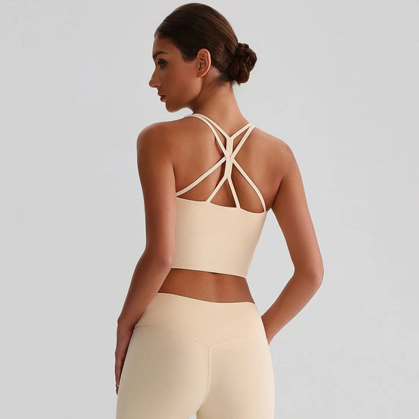 JIA Athletic Tank Tops with Cross Back padded sports bra yoga tank tops for women-back