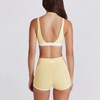 JIA Color-Block V-Neck Halter Yoga Bra & Shorts Set 