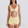JIA Color-Block V-Neck Halter Yoga Bra & Shorts Set 