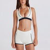 JIA Color-Block V-Neck Halter Yoga Bra & Shorts Set 