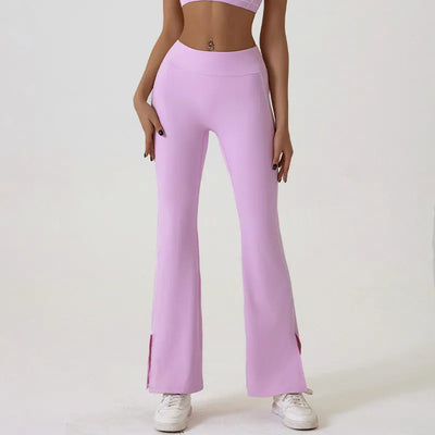 JIA Contrast Color Split Flared Yoga Pants