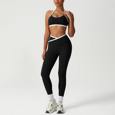 JIA Contrast Colors Crossover Waist Yoga Pants