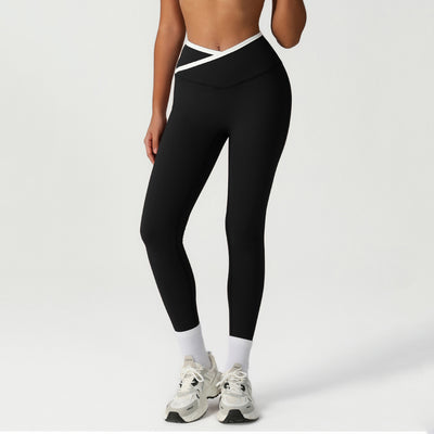 JIA Contrast Colors Crossover Waist Yoga Pants