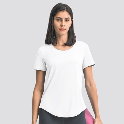 JIA Crew Neck Sports Basic Short Sleeve T Shirts womens gym apparel-white