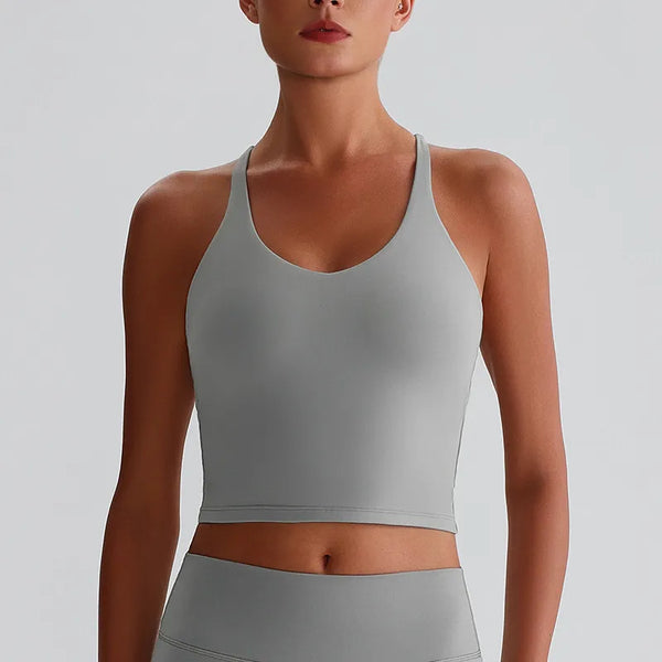 JIA Fitness Tank Top with Hollow Cross Back slim fit tank top padded sports bras for women