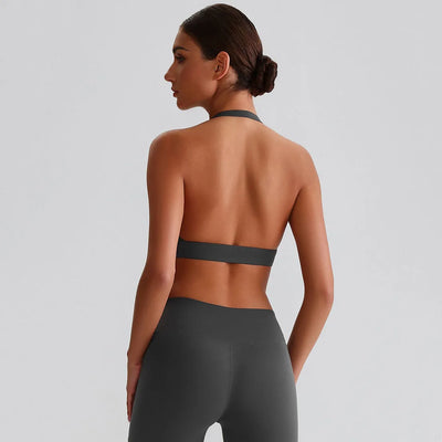 JIA Halter Sports Bra Medium Support backless fitness bra 