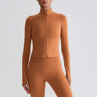 JIA Lightweight Exercise Jackets with Thumb Holes-light brown