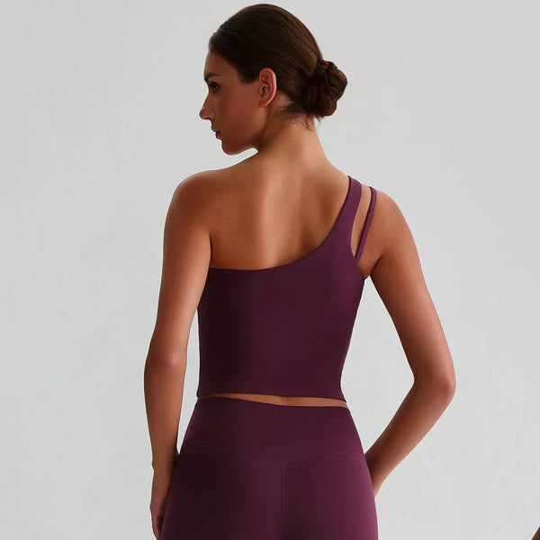 JIA One Shoulder Sports Bra Yoga Crop Tank Top padded sports bra-back