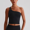 JIA One Shoulder Sports Bra Yoga Crop Tank Tops-black