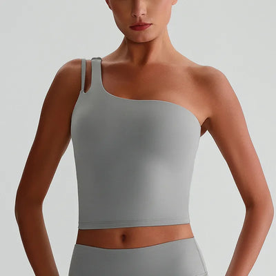 JIA One Shoulder Sports Bra Yoga Cropped Tank Top for women
