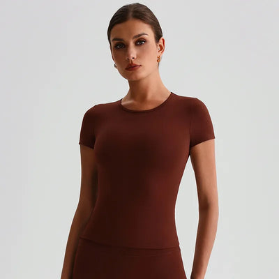JIA Recycled Basic Shirts Short Sleeve Yoga Top​-coffee