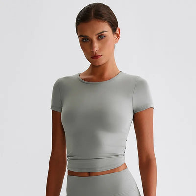 JIA Recycled Basic Shirts Short Sleeve Yoga Top​-grey