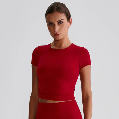 JIA Recycled Basic Shirts Short Sleeve Yoga Top​-red