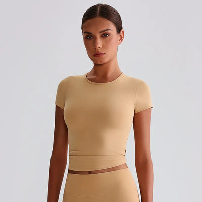 JIA Recycled Basic T Shirts Slim Fit Short Sleeve Yoga Top​-gravel