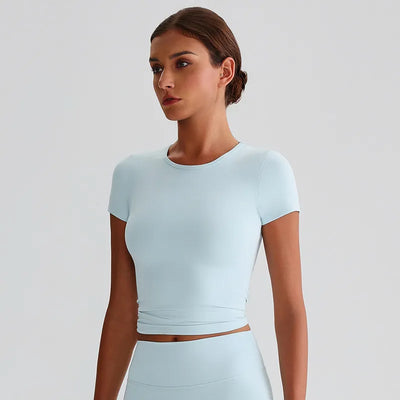 JIA Recycled Basic T Shirts Slim Fit Short Sleeve Yoga Top​-light blue