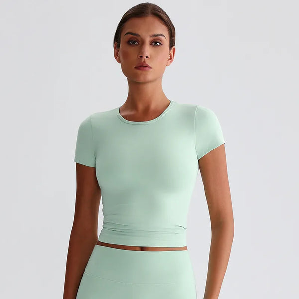 JIA Recycled Basic T Shirts Slim Fit Short Sleeve Yoga Top​-mint