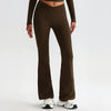 JIA Recycled Crossover Waist Yoga Flared Pants-coffee
