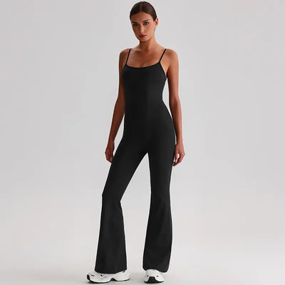 JIA Recycled Fitness Jumpsuit with Adjustable Straps-black