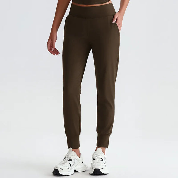 JIA Recycled Fitness Workout Running Jogger Pants with Pockets-coffee