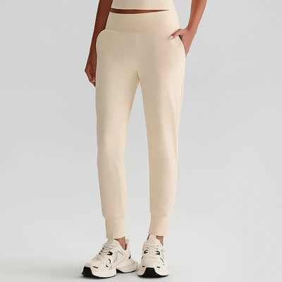 JIA Recycled Fitness Workout Running Jogger Pants with Pockets-oatmeal