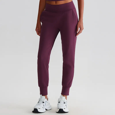 JIA Recycled Fitness Workout Running Jogger Pants with Pockets-plum