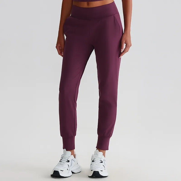 JIA Recycled Fitness Workout Running Jogger Pants with Pockets-plum