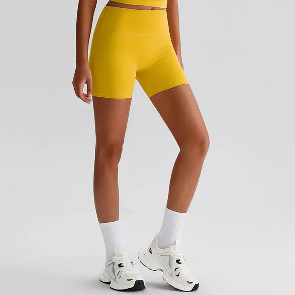 JIA Recycled High Waist Brushed Athletic Gym Bike Shorts-yellow
