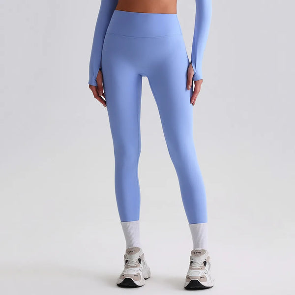 JIA Recycled High Waist Brushed Booty Lifting Yoga Pants tummy control fitness leggings-shell blue
