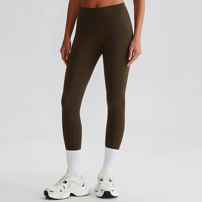 JIA Recycled High Waist Brushed Yoga Leggings tummy control yoga pants-dark brown