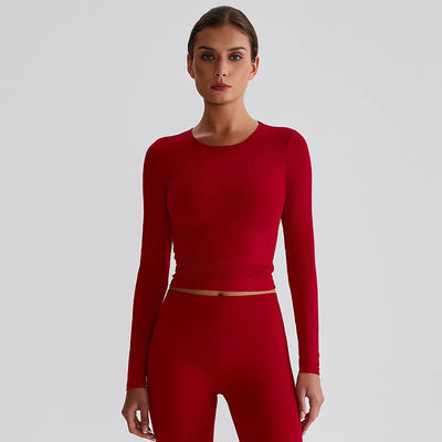 JIA Recycled Slim Fit Crew Neck Long Sleeve Yoga Top womens-red