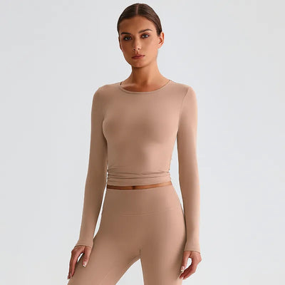JIA Recycled Slim Fit Crew Neck Long Sleeve Yoga Top womens