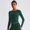 JIA Recycled Slim Fit Crew Neck Yoga Long Sleeve Tops for fitness workout-PINE GREEN