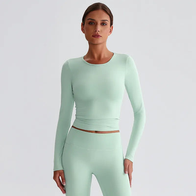 JIA Recycled Slim Fit Crew Neck Yoga Long Sleeve Tops for fitness workout-mint